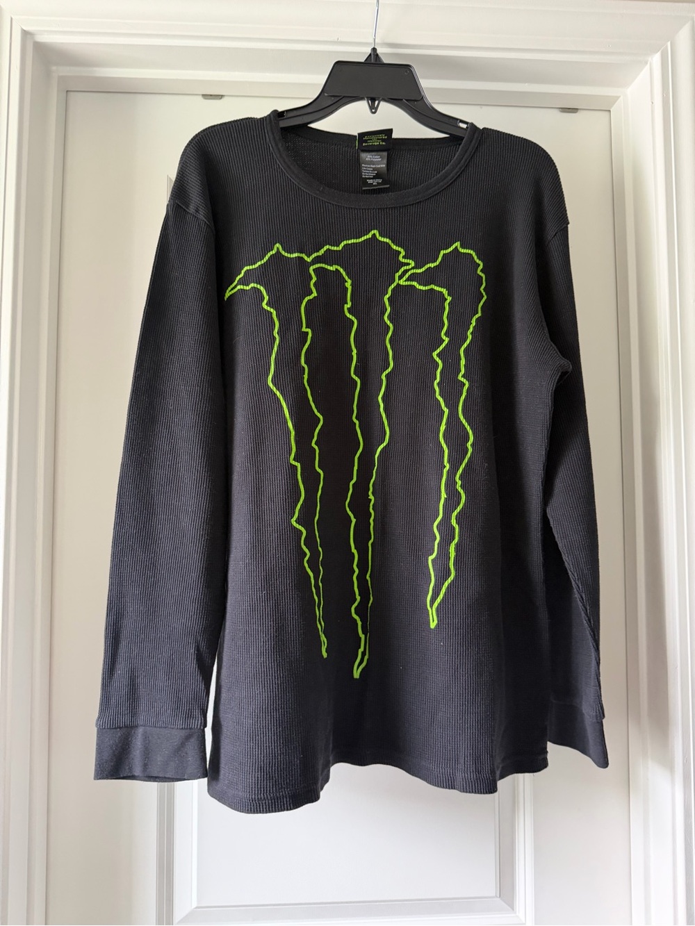 Monster Energy Black Long-Sleeve Thermal Shirt with Neon Green Logo